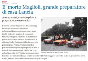 Nachruf Claudio Maglioli in Italien